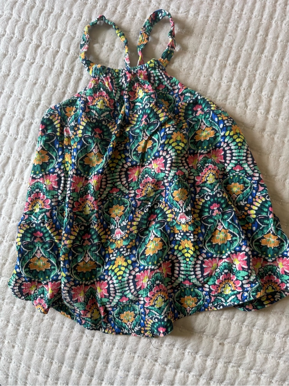 Old Navy Green Floral Halter Sundress with Pink & Yellow Accents